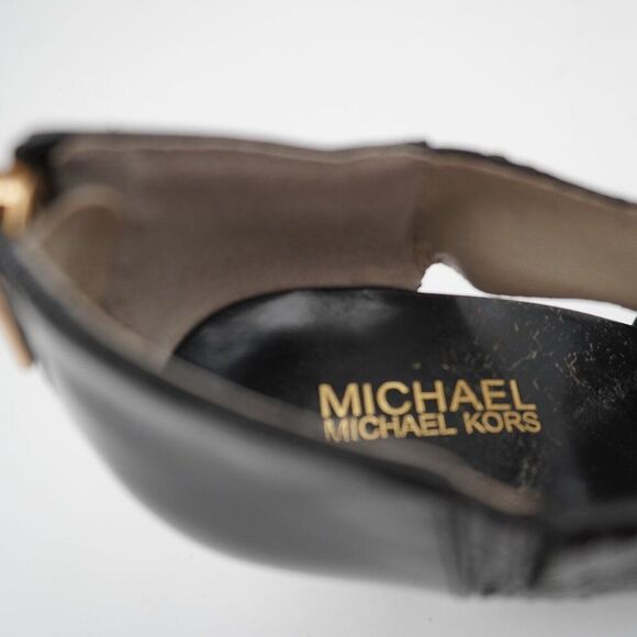 MICHAEL KORS BLACK SNAKE EMBOSSED LEATHER PEEP TOE WITH XCROSS DESIGN SIZE SZ 9. - Picture 6 of 8